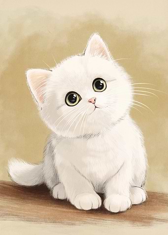 Cute White Kitten Digital Art