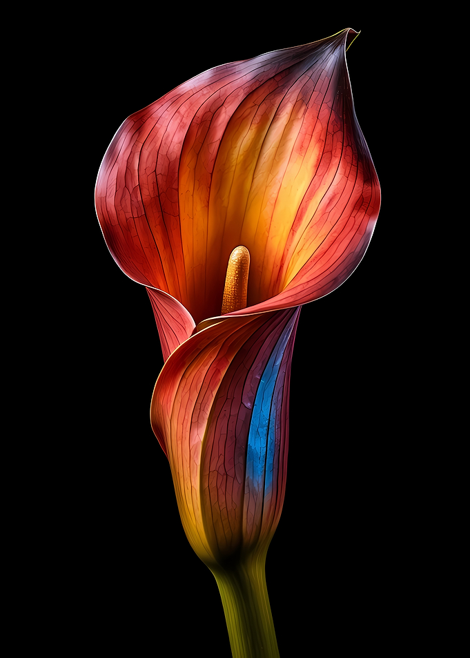 Colorful Calla Lily on Black Background
