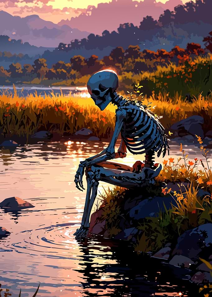 Pensive Skeleton by the Lake
