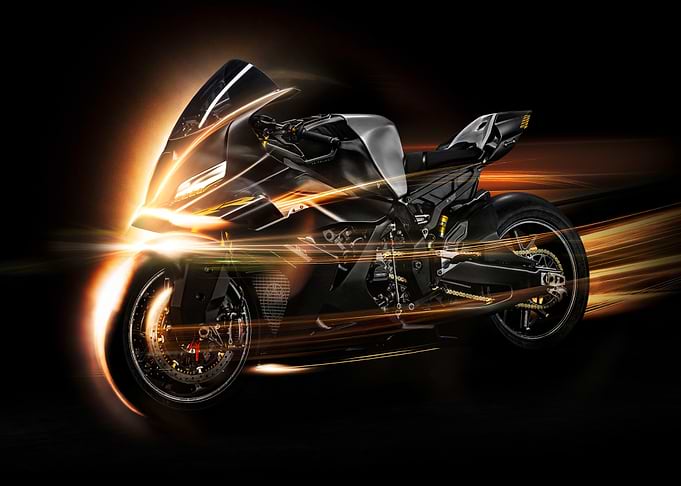 Sleek Black Motorcycle with Light Streaks