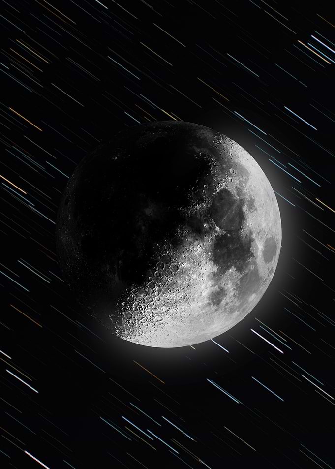 Moon with Star Trails