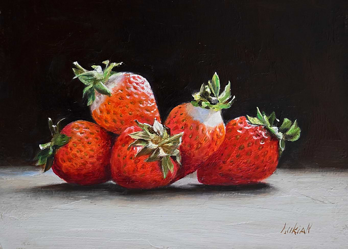 Strawberry Still Life Original Painting by Lukian