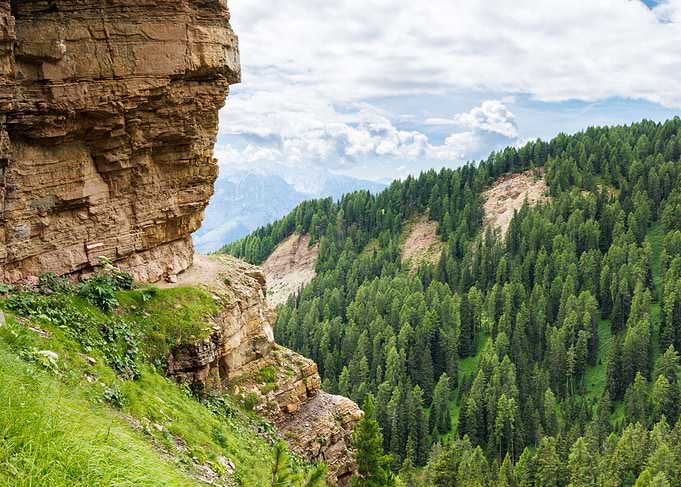 Mountain Cliffside with Forest View - Dolomites in Italy