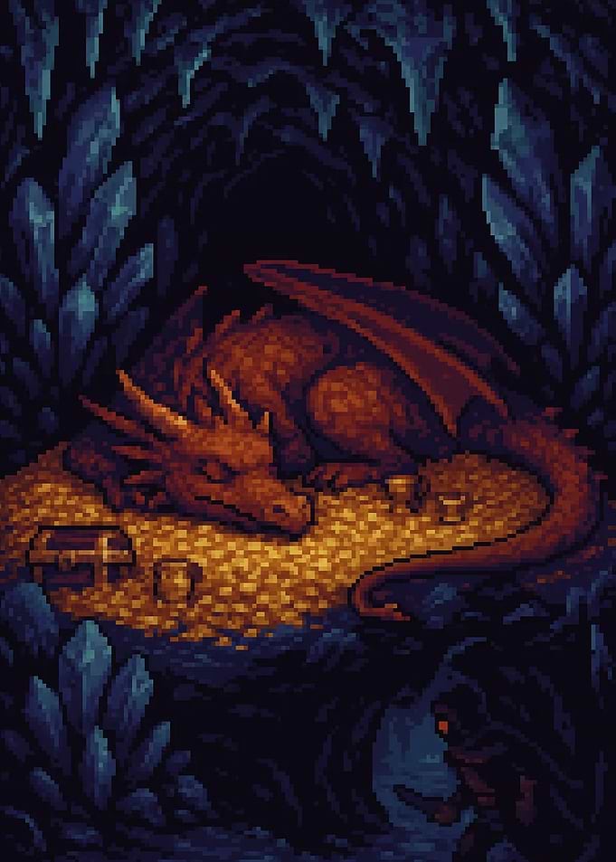 Pixel Art - Sleeping Dragon on Gold