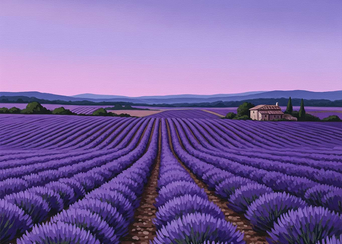Lavender Field Landscape Painting
