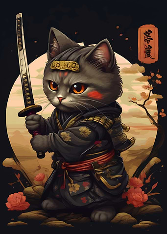 Samurai Cat with Katana