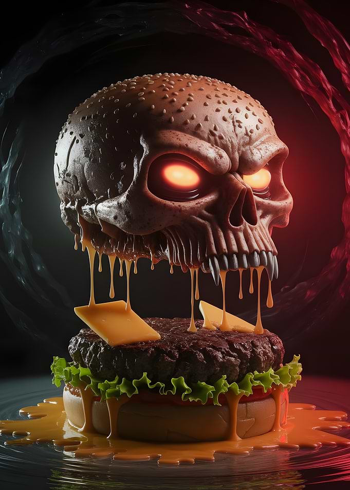 Skull Burger with Glowing Eyes