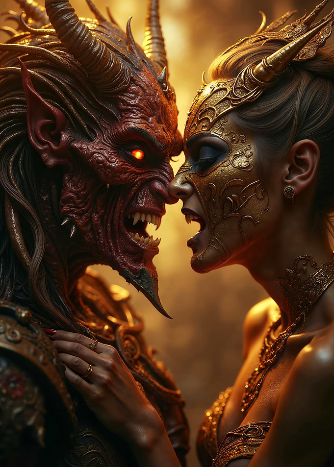 Demon and Masked Woman Confrontation