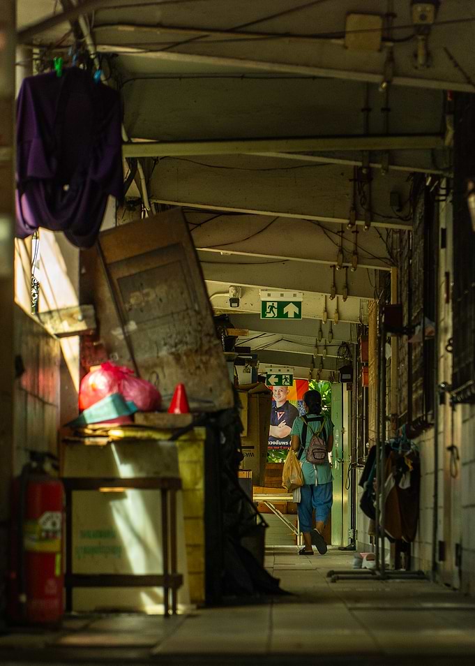 Urban Alleyway Scene with Pedestrian