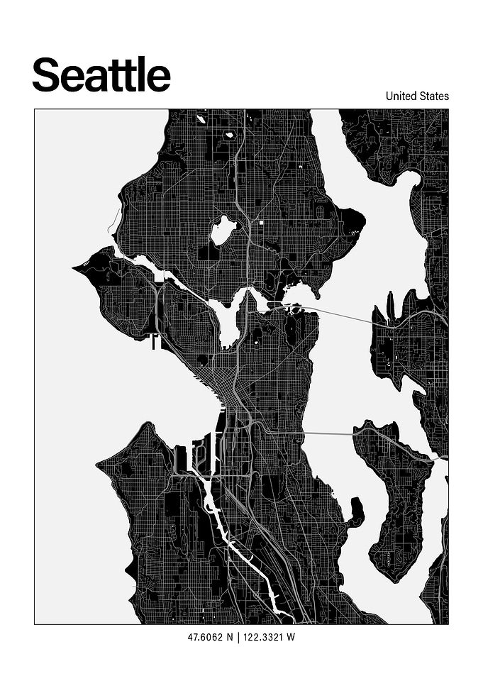 Seattle Black and White Map