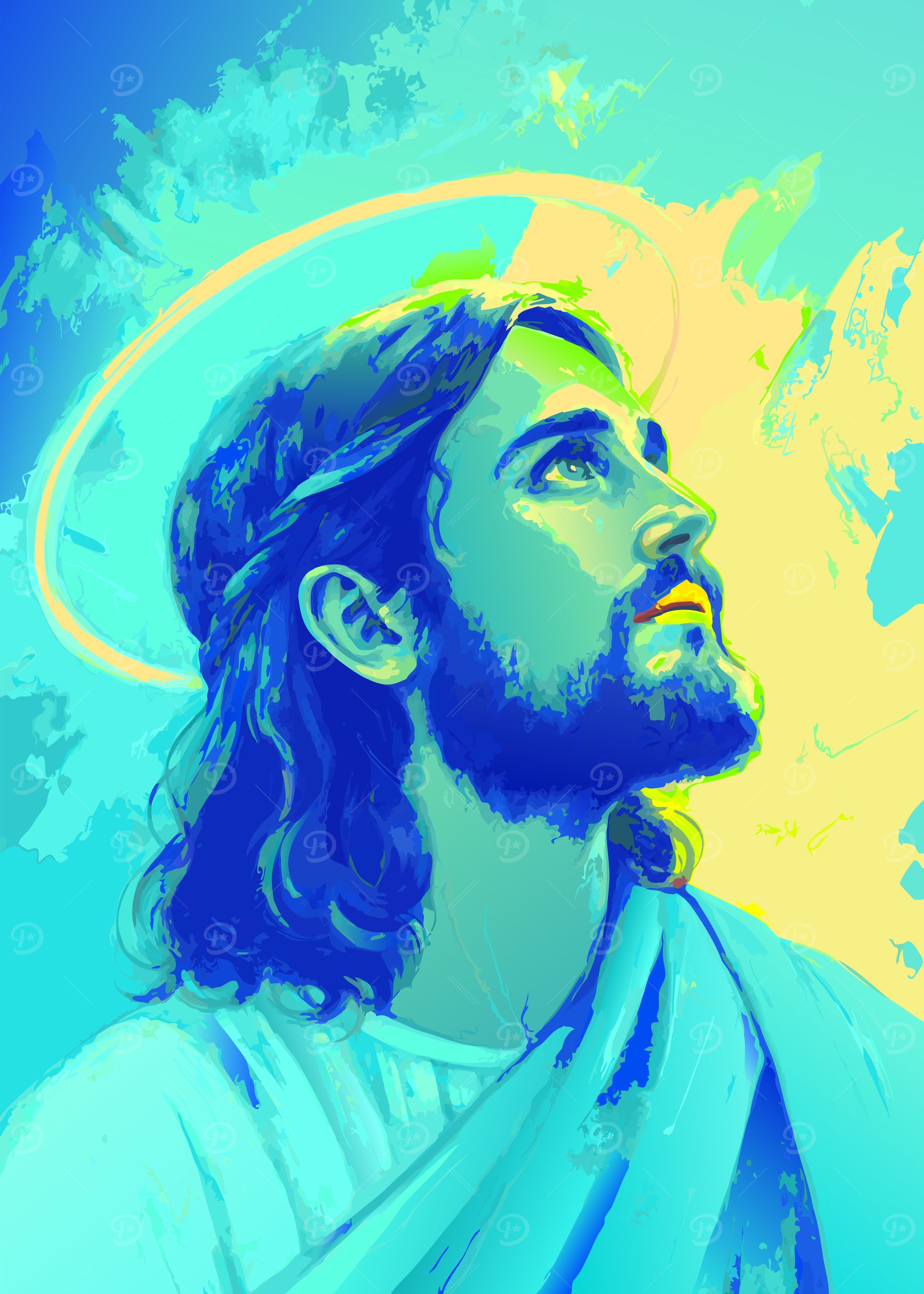 Jesus Christ Abstract Portrait in Blue Tones