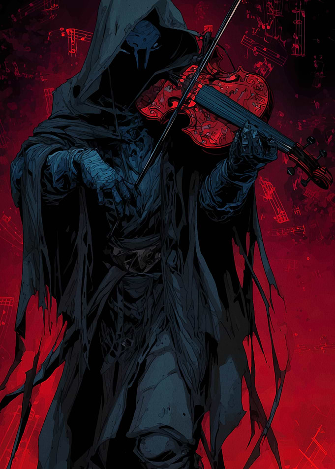 Hooded Figure Playing Violin