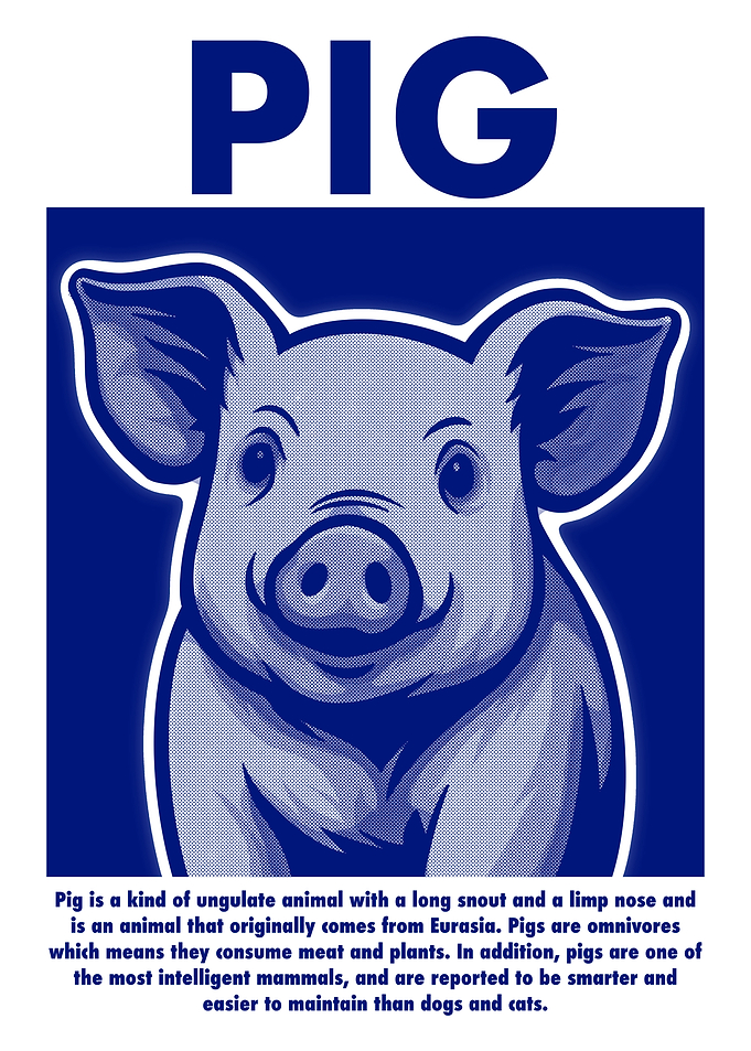 Blue Pig Illustration with Text
