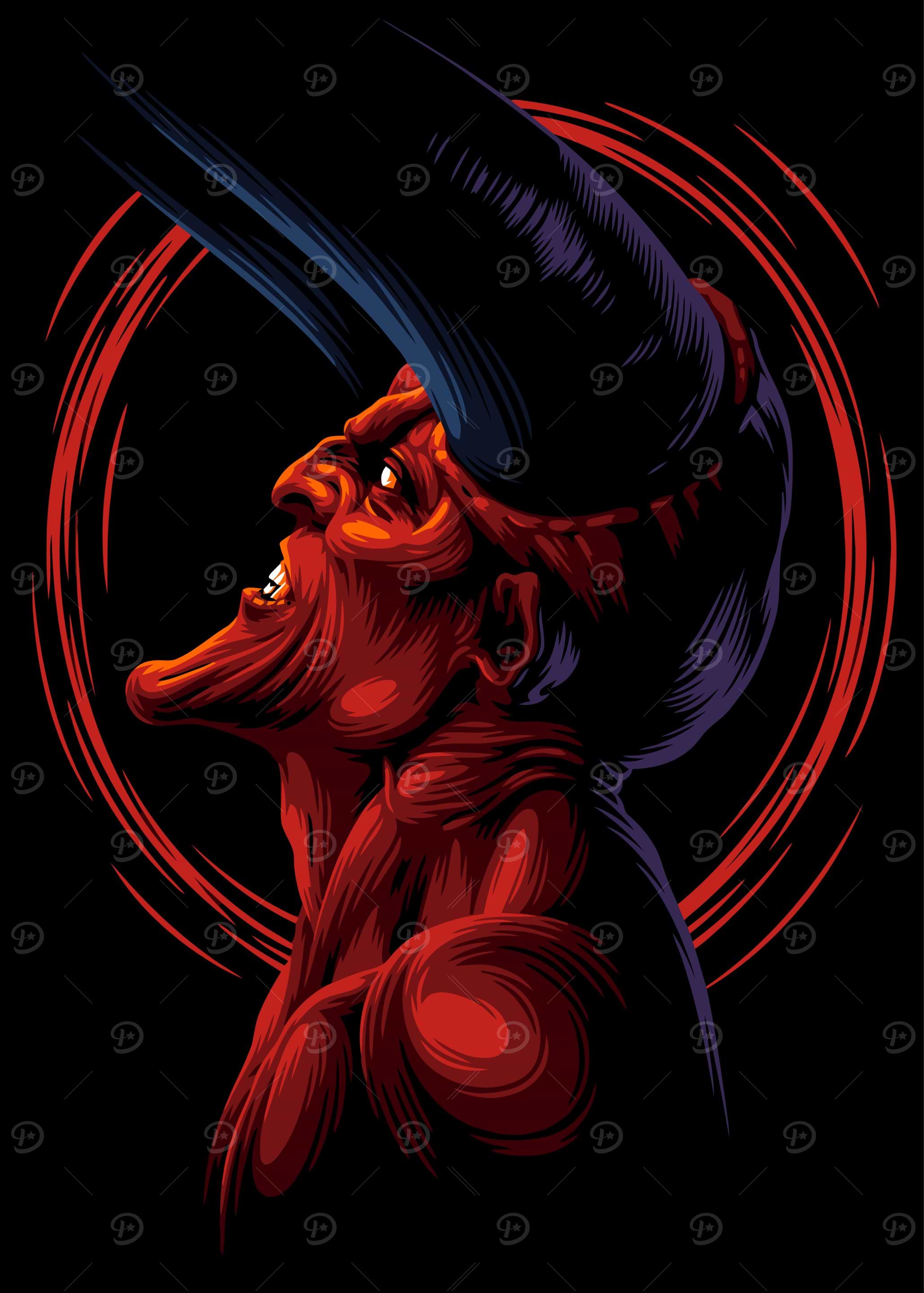 Red Devil with Horns Illustration