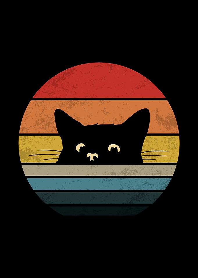 Retro Cat Silhouette in Sunset Circle