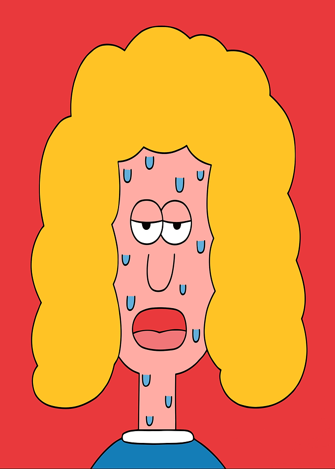 Sweating Cartoon Character with Blonde Hair