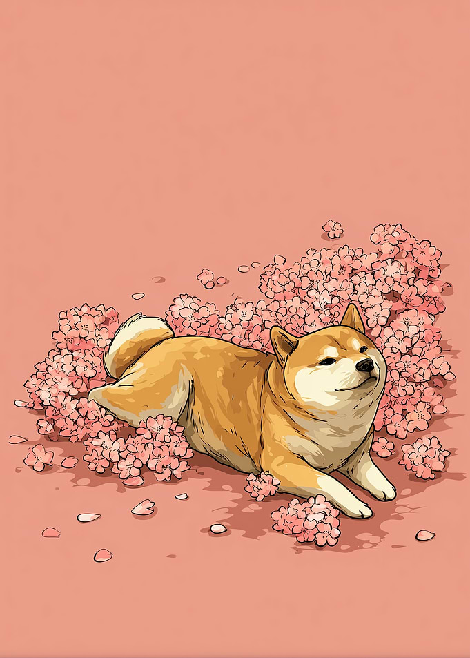 Cute Shiba Inu in Cherry Blossoms