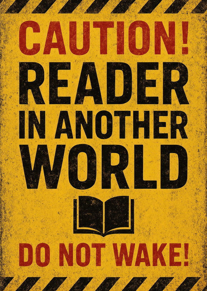 Caution Reader in Another World Sign - Funny Bookworm