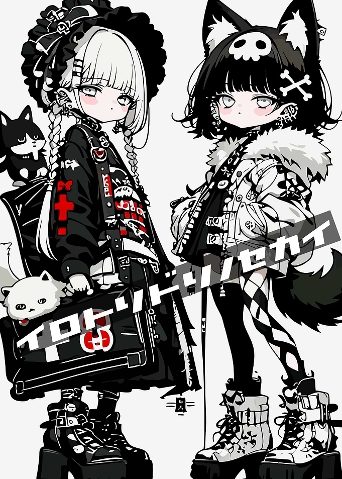 Gothic Anime Girls with Cats