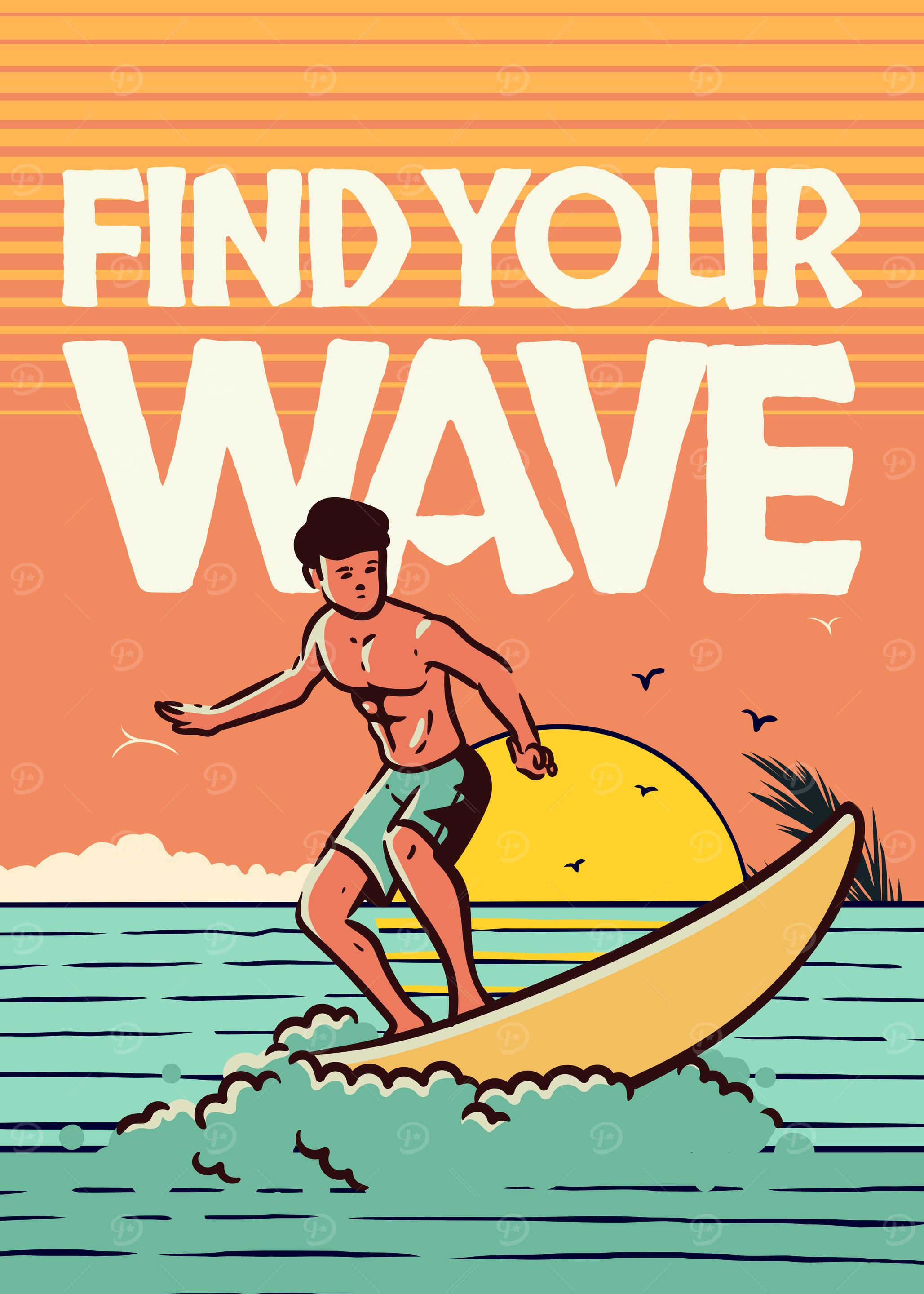 Find Your Wave Surfing Illustration