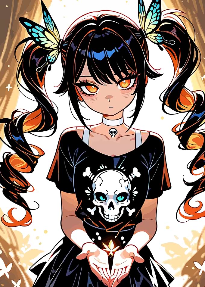 Anime Girl with Butterfly Hair Clips