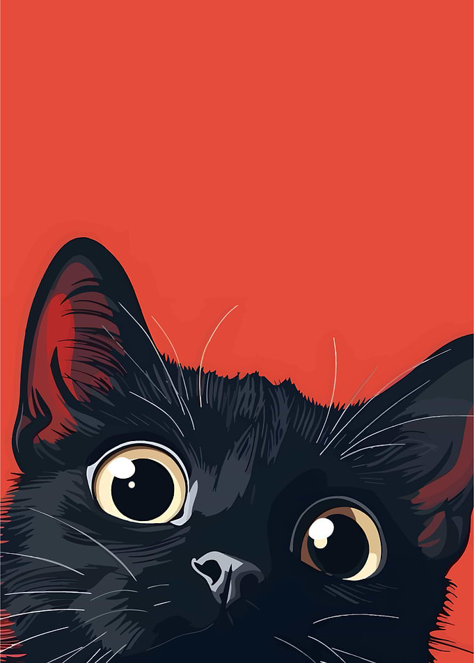 Peeking Black Cat Illustration