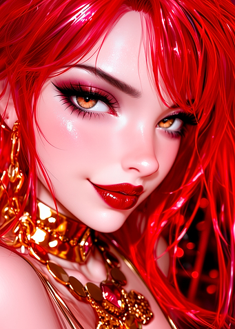 Redhead Woman with Golden Jewelry