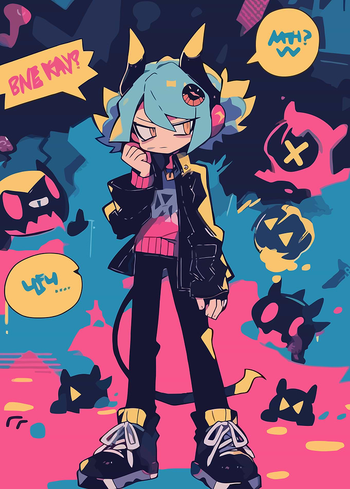 Stylized Character with Abstract Background