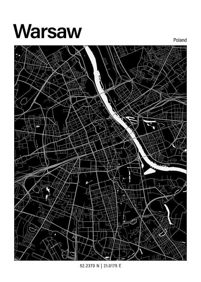 Warsaw Black and White Map