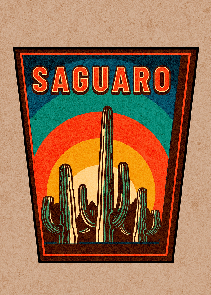 Saguaro Cactus Retro Style Illustration