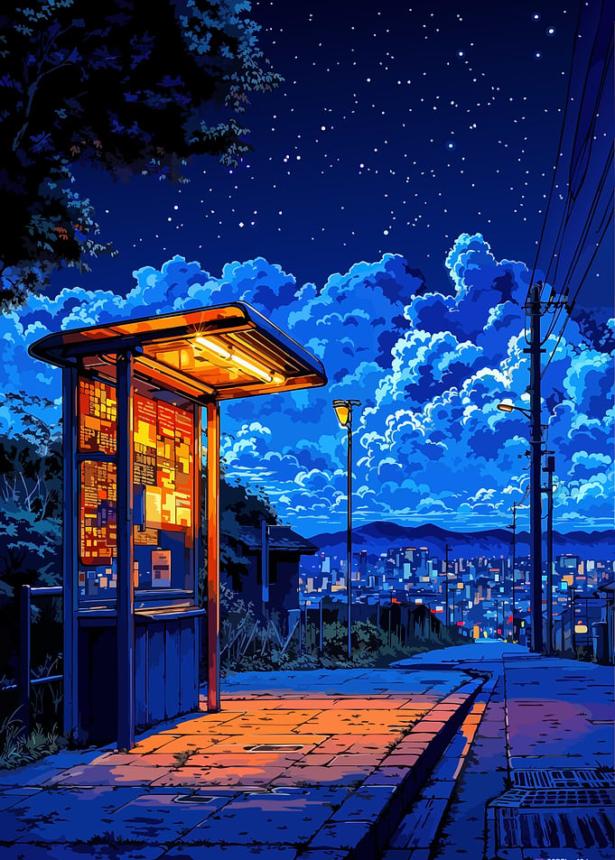 Night Bus Stop Cityscape