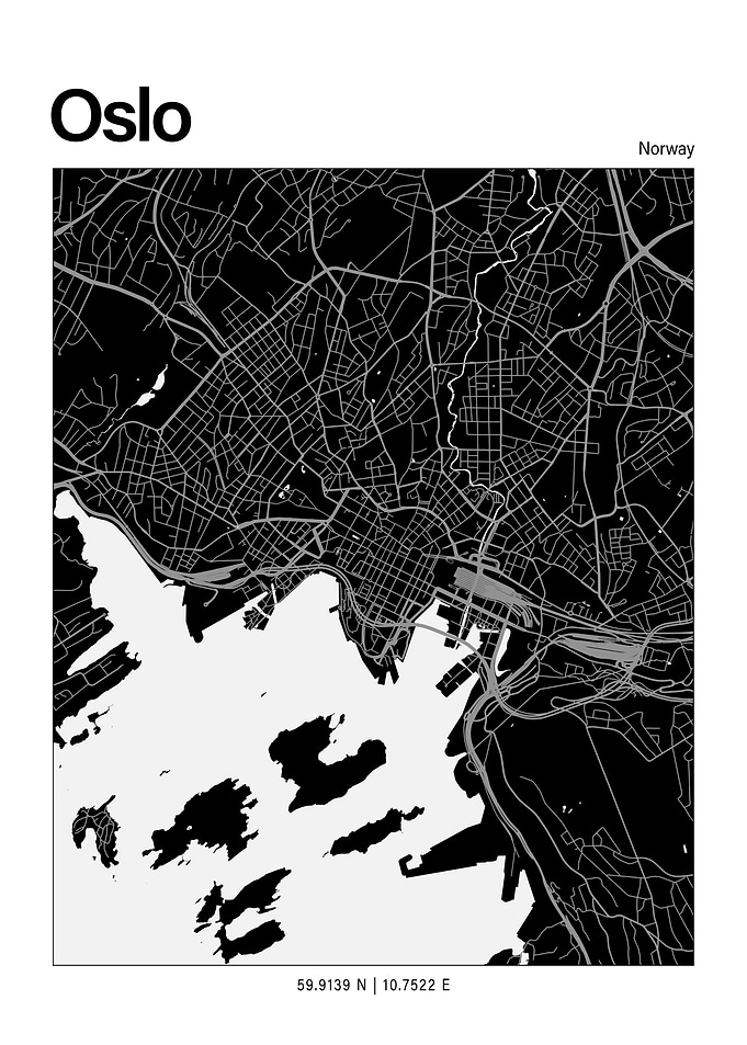 Oslo Black and White Map