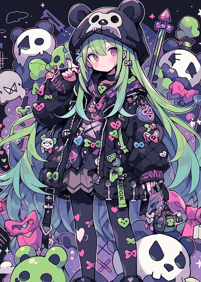 Anime Girl with Panda Hoodie