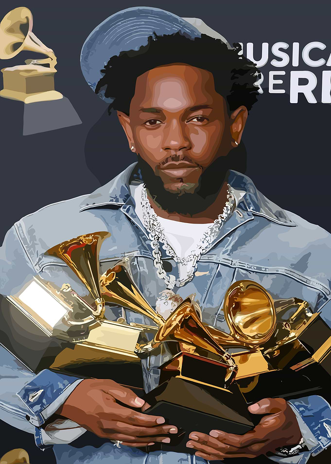 Kendrick Lamar with Grammy Awards