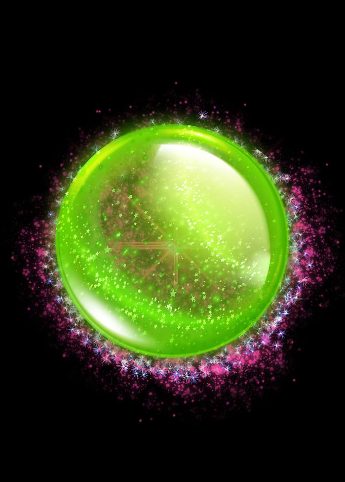 Glowing Green Orb with Starry Aura