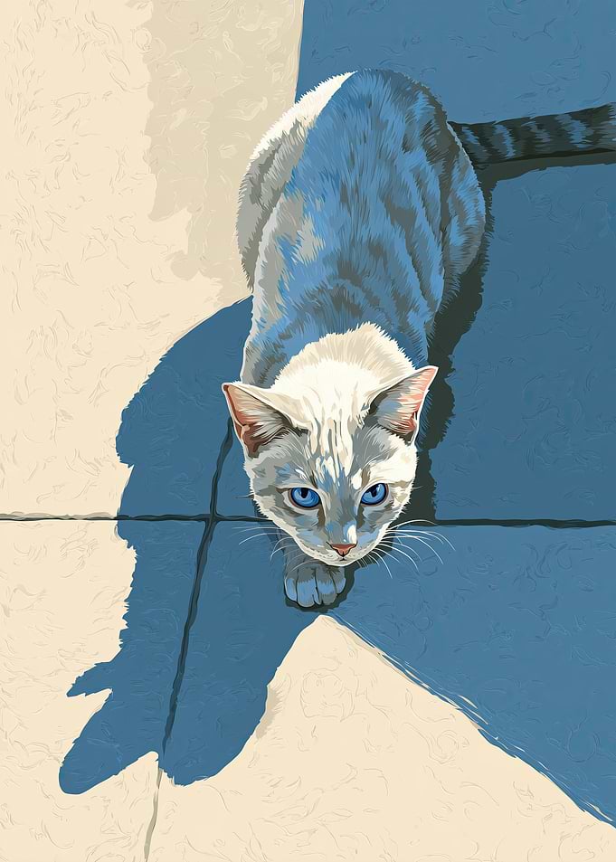 Blue-Eyed Cat on Tiled Surface
