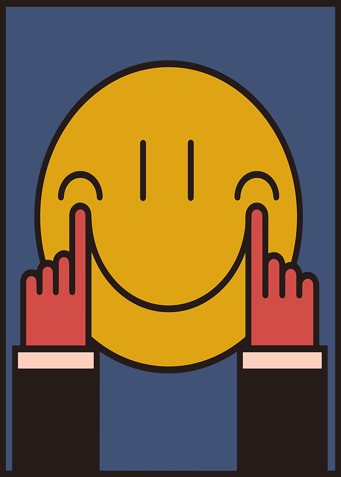 Smiley Face with Pointing Fingers