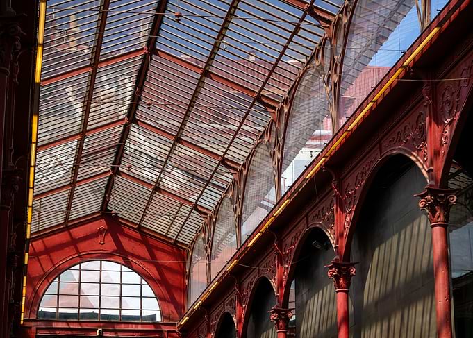 Red Ironwork and Glass Architecture