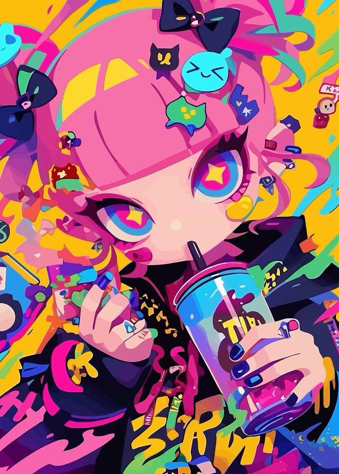 Colorful Anime Girl Drinking