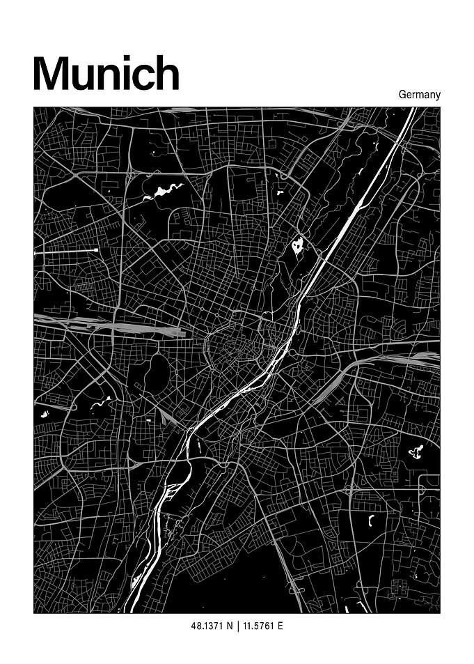 Munich Black and White Map