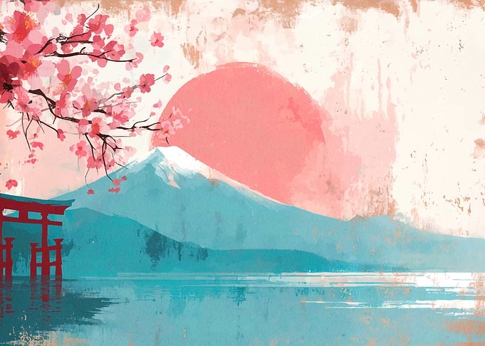 Mount Fuji and Cherry Blossoms Painting
