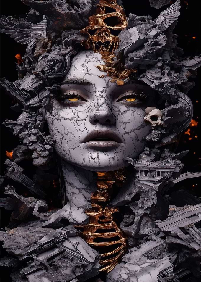 Stone Woman with Golden Accents