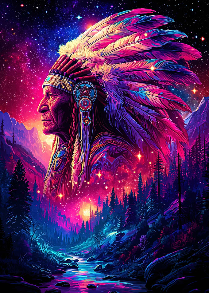 Native American Chief in Cosmic Landscape