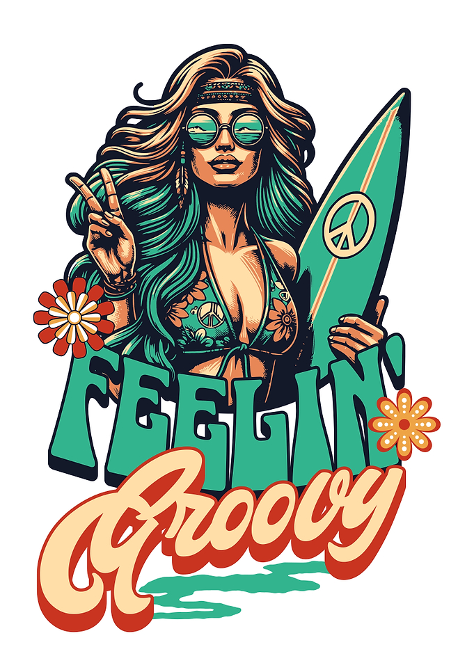 Feelin' Groovy Hippie Surfer Girl Art