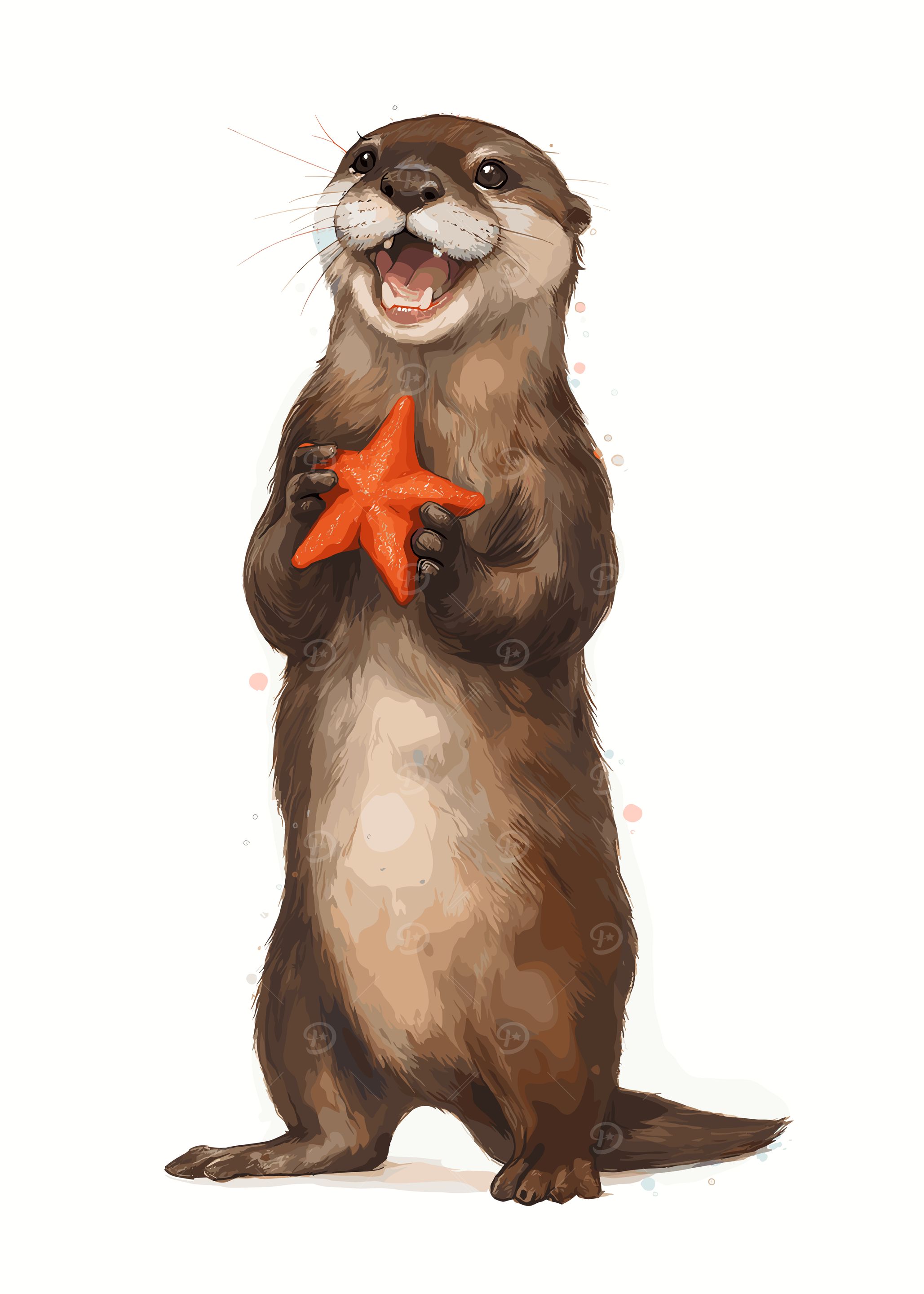 Happy Otter with Starfish