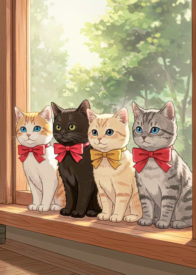 Four Cute Kittens with Bows
