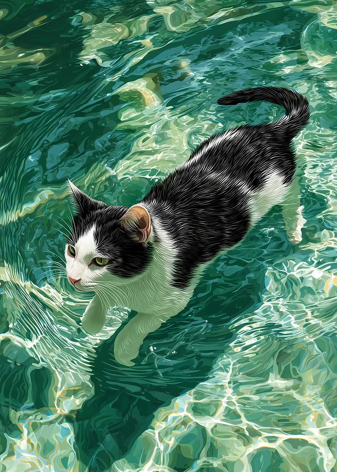 Cat Swimming in Water