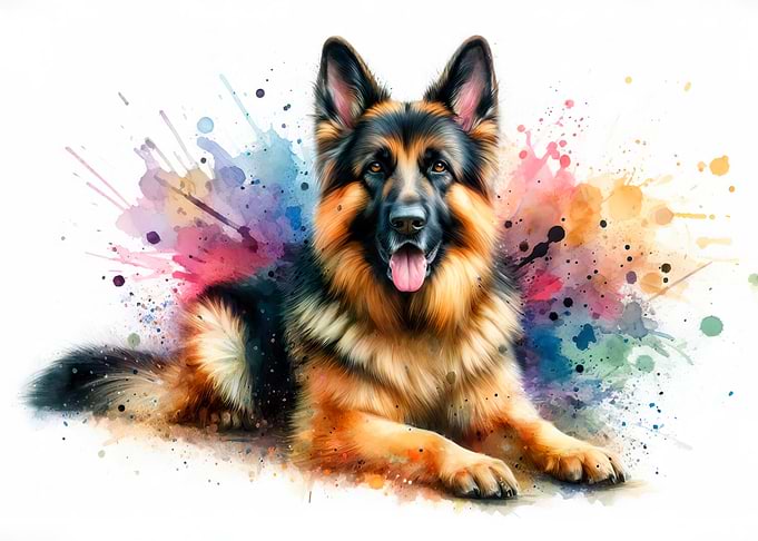 German Shepherd with Watercolor Splashes