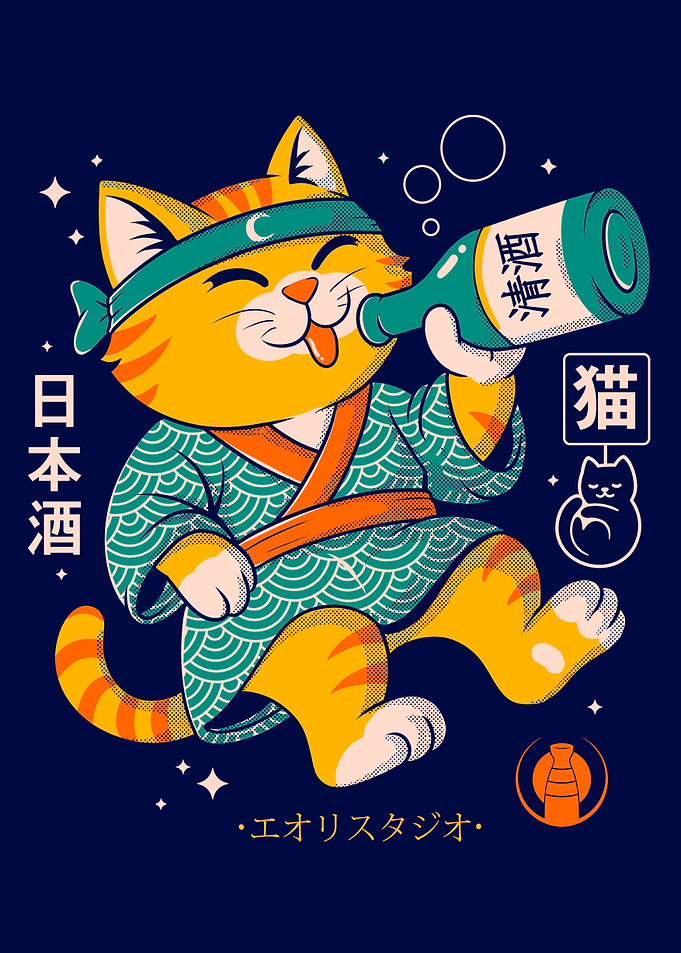Drunk Cat with Sake