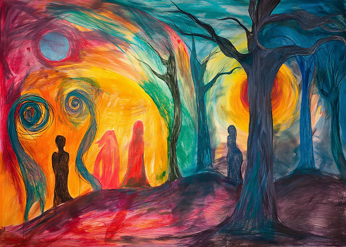 Abstract Figures in a Colorful Forest